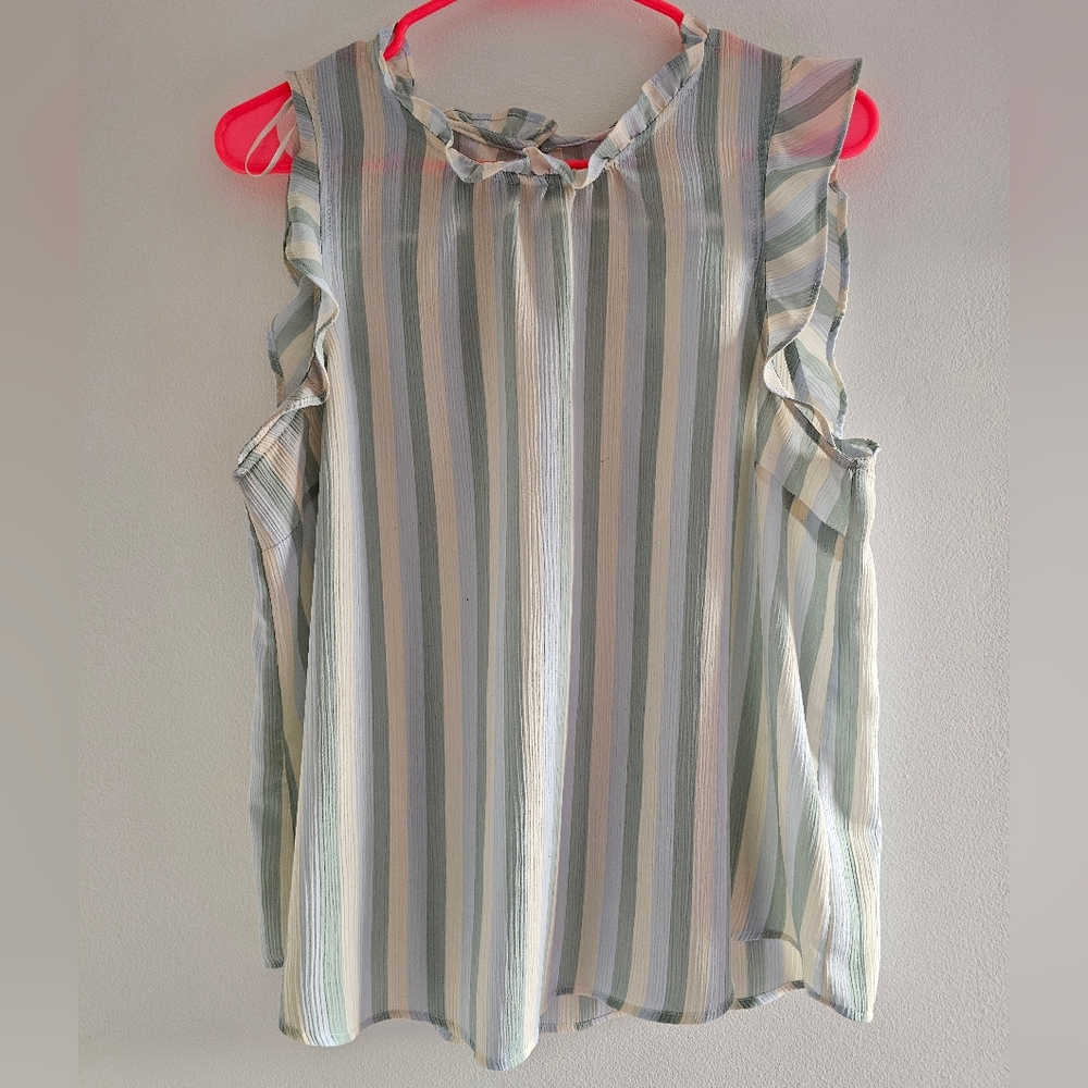 LC Lauren Conrad Pastel Striped Ruffle Blouse